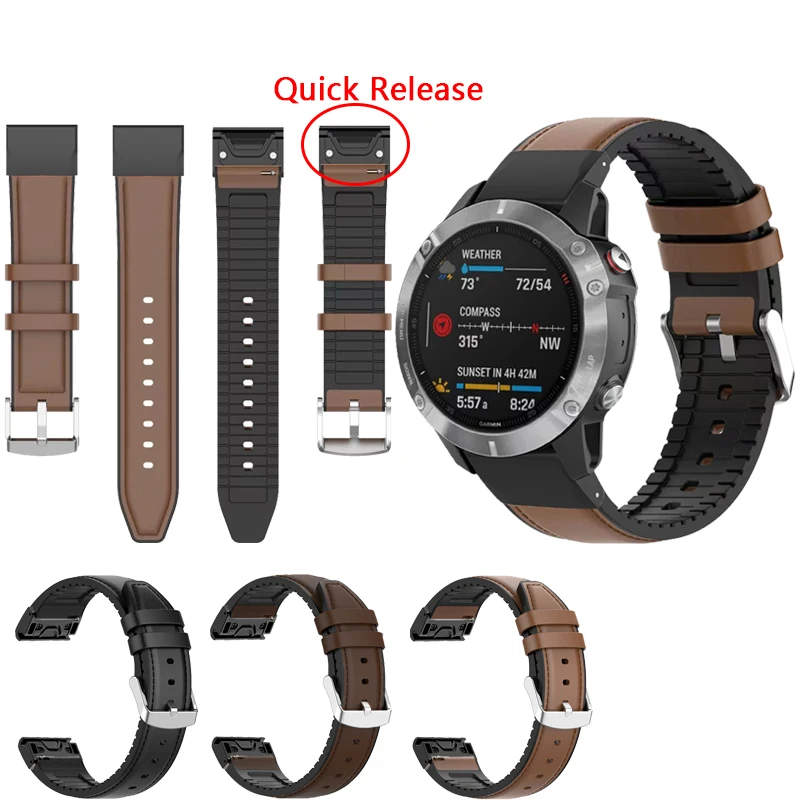 

26 22mm Leather Silicone Quick Release Strap For Garmin Fenix 7X 7 6 6X Pro 5 5X Plus Official Easyfit Wrist Watch Band Bracelet