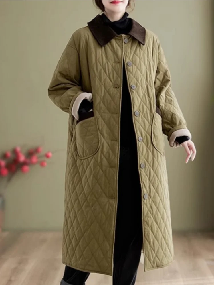 Vefadisa 2024 осенне-зимние новые горчично-зеленые женские парки пальто с лацканами и