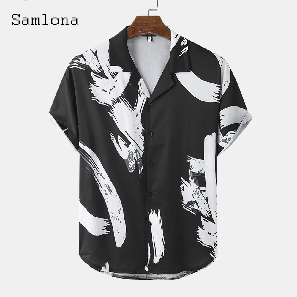 Samlona Plus Size Men Short Sleeve Top Sexy Mens clothing 2022 Summer New Casual Single-breasted Fashion 3D Print Shirt Blouse