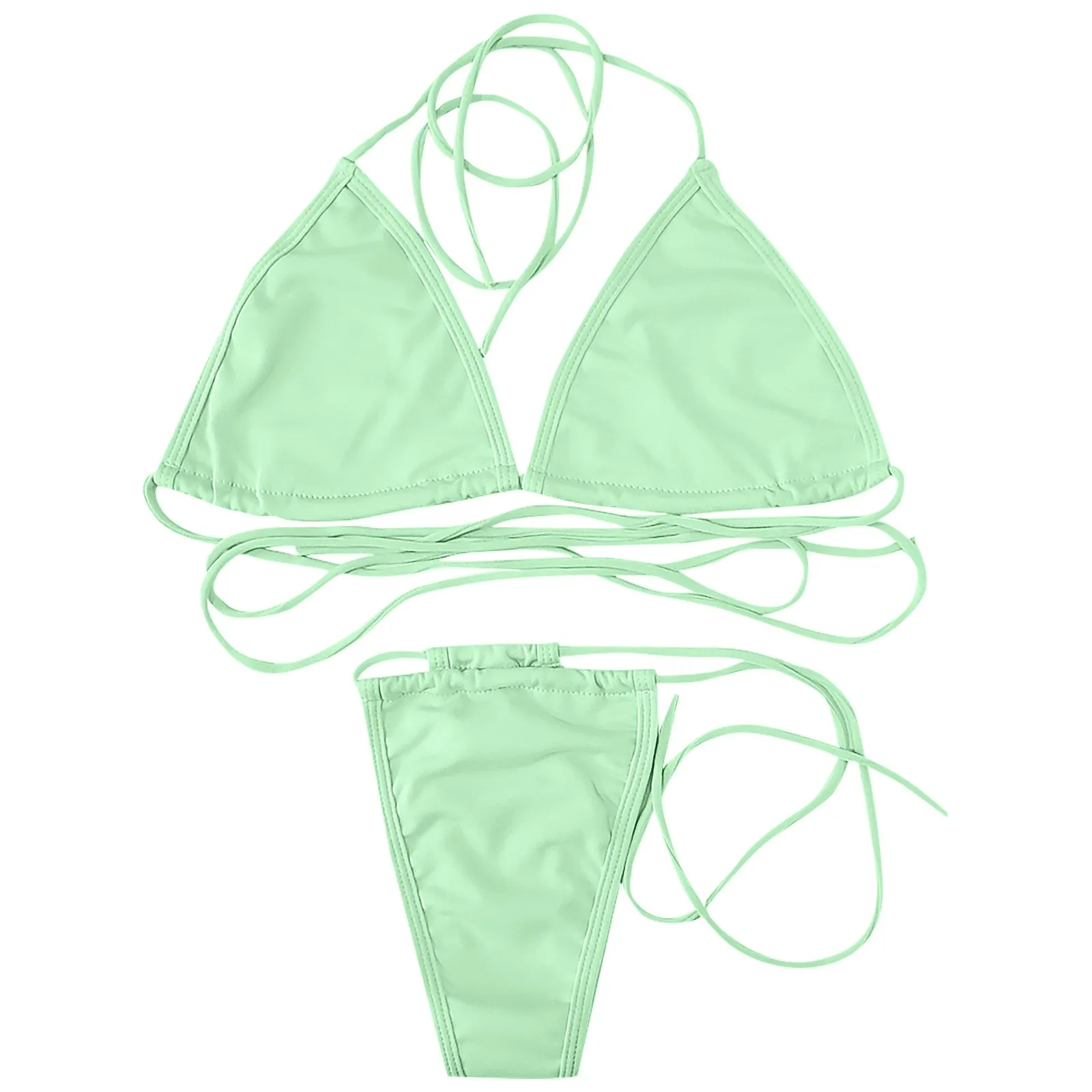 

Женский комплект бикини на завязках, однотонный Привлекательный комплект бикини с лямкой на шее и низкой талией, с индивидуальным принтом, лето 2023