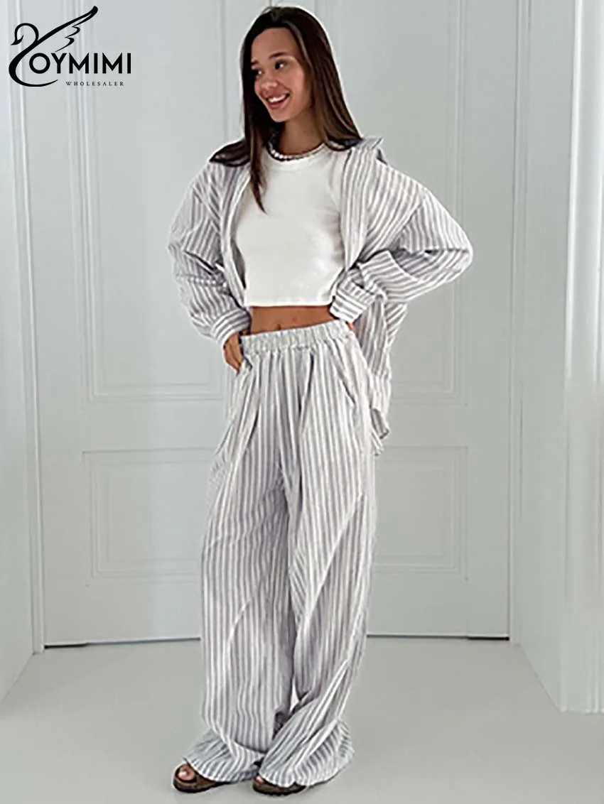 Oymimi повседневный комплект из двух предметов в синюю полоску с принтом для женщин