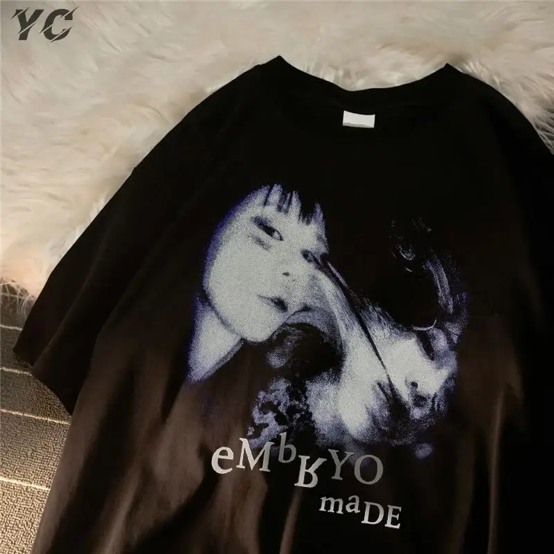 

Hip Hop Oversized Women T-Shirt Harajuku Illusion Girl Letter Print Tshirt 2022 Fashion Cotton Summer Short Sleeve Tops Gothic