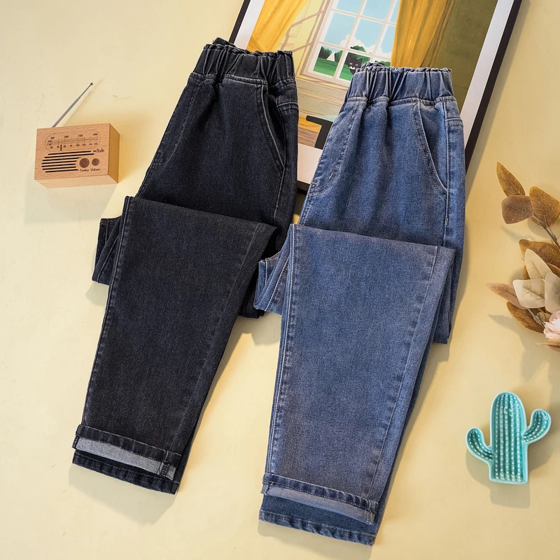 

Elastic High Waist Loose Women Harem Pants Spring Autumn Casual Baggy Washed Jeans Vintage Versatile Simple Female Denim Trouser