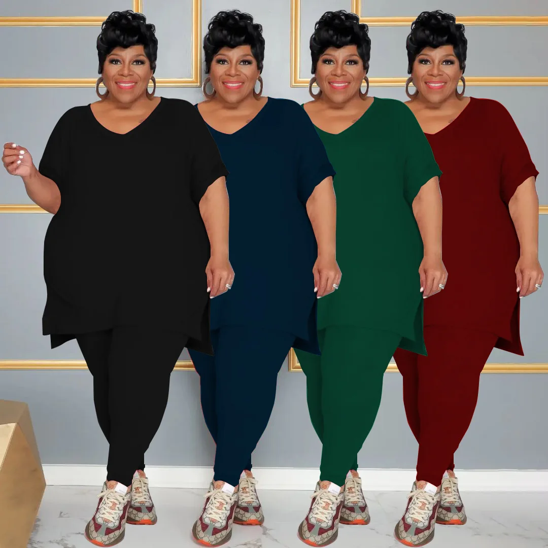 Plus Size Matching Set Solid Long Shirt And Pencil Pant Female Casual Outfit Fashion Two Piece Set 2023 Summer Women's Tracksuit
