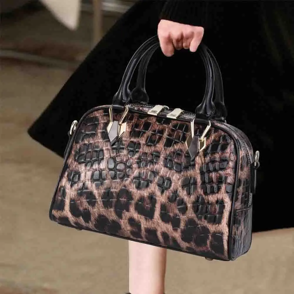 Motingsome Women All Match Shell Bags Luxury Genuine Leather Leopard Print Shoulder Tote Bag Crossbody Tote Ladies Purses 2023