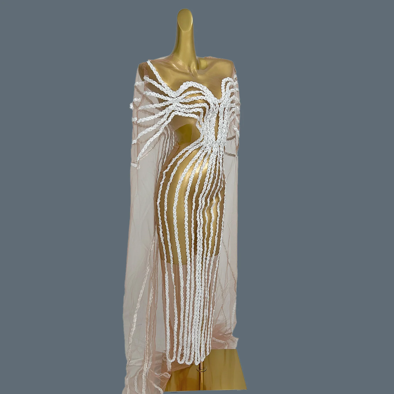 Новое белое прозрачное сетчатое длинное платье с блестками для женщин клубное