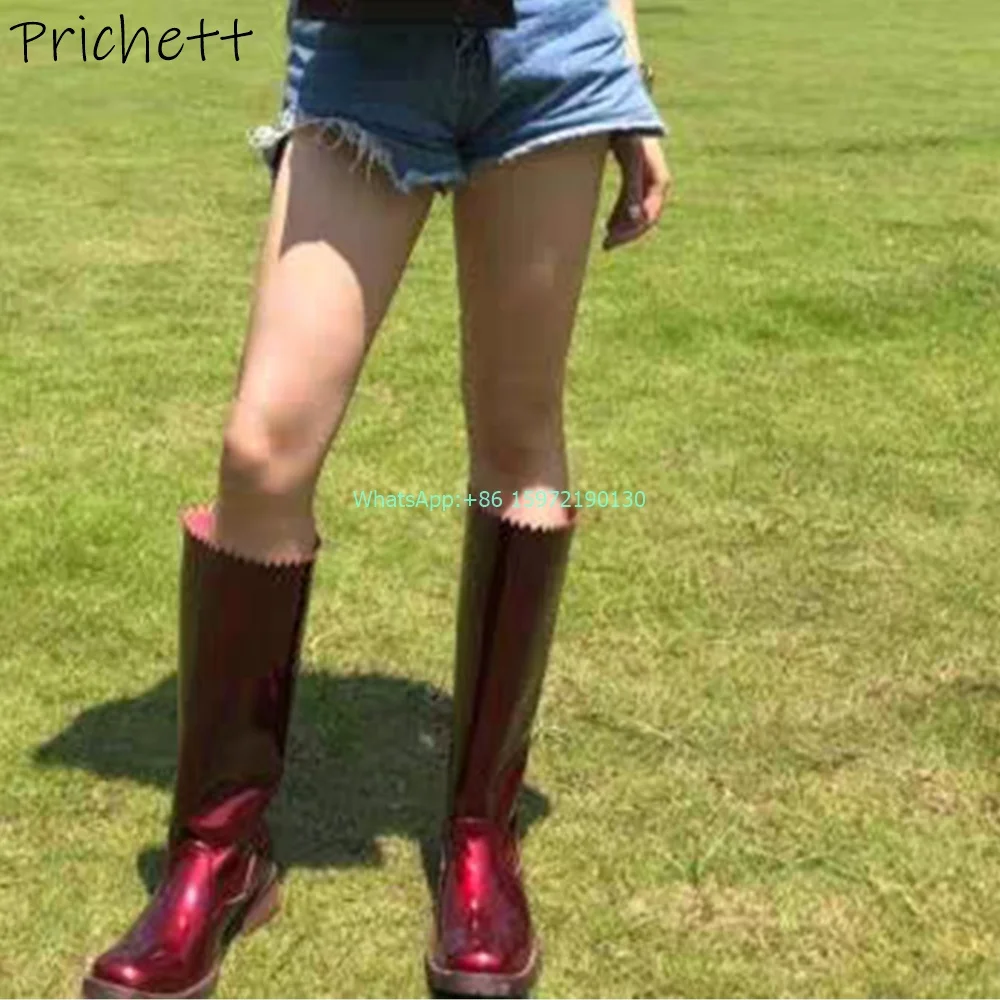 Женские сапоги до колена однотонные бордовые круглый носок квадратный каблук