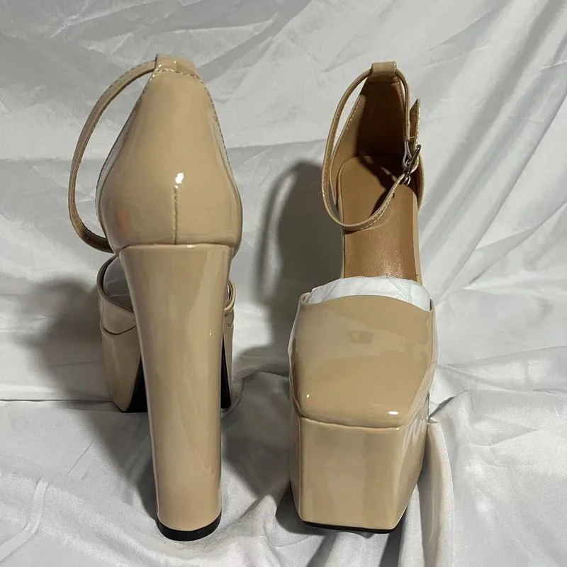 High Heels Sexy Patent Leather Party Shoes New Women's Sandals Thick High Heel Platform Pumps Black Pink Big Size Zapatos Mujer