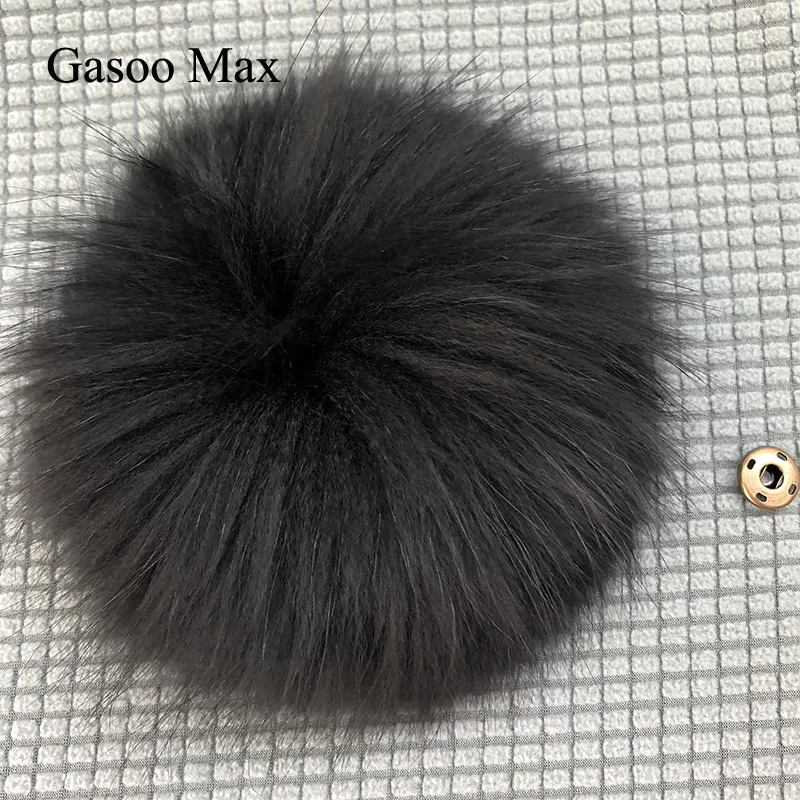 

Big Colorful Fluffy Real Fox Fur Raccoon Pompoms With Button DIY Poms Balls Natural Fur Pompons For Hats Caps Shoes Whosale