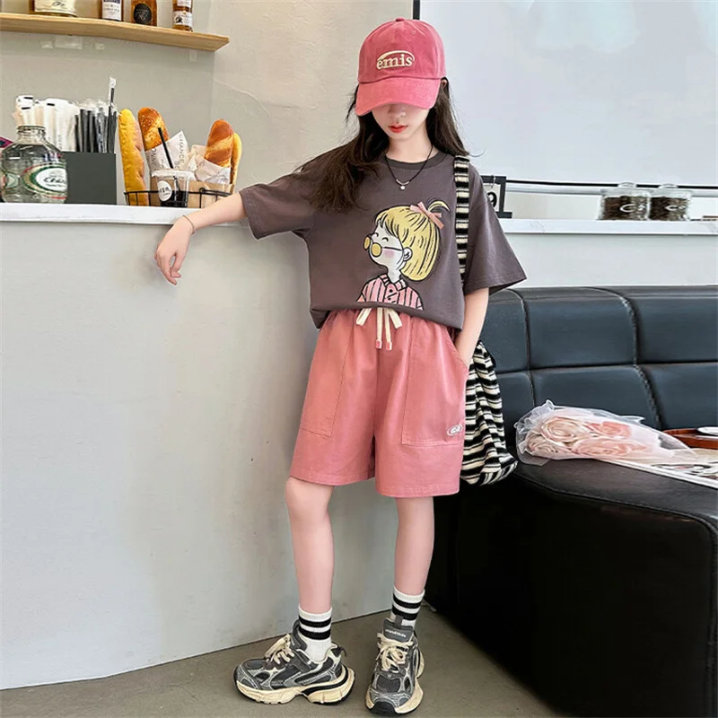 Летний комплект для девочек новинка 2024 Детский из двух предметов в Корейском