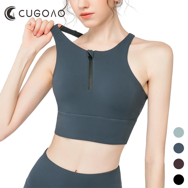 

CUGOAO Front Zipper Sports Bra Women Underwear Push Up Yoga Crop Top Bras Solid Athletic Vest Gym Fitness Shirt Sportswear