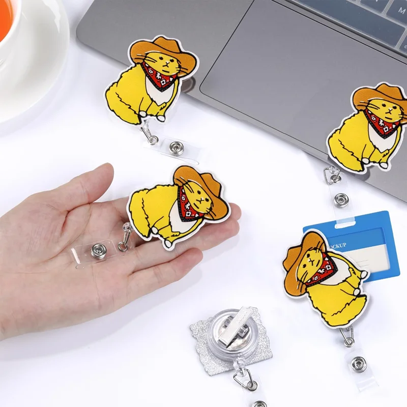 Забавная катушка для значка с желтым котом выдвижная милая идентификационная