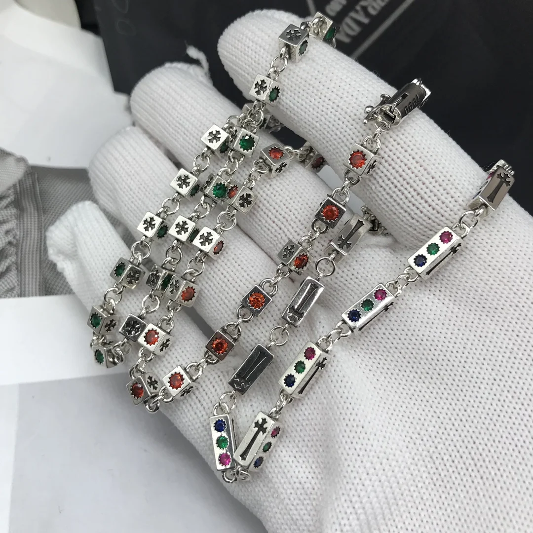 

European and American fashion retro dice cross flower blue color zircon couple bracelet