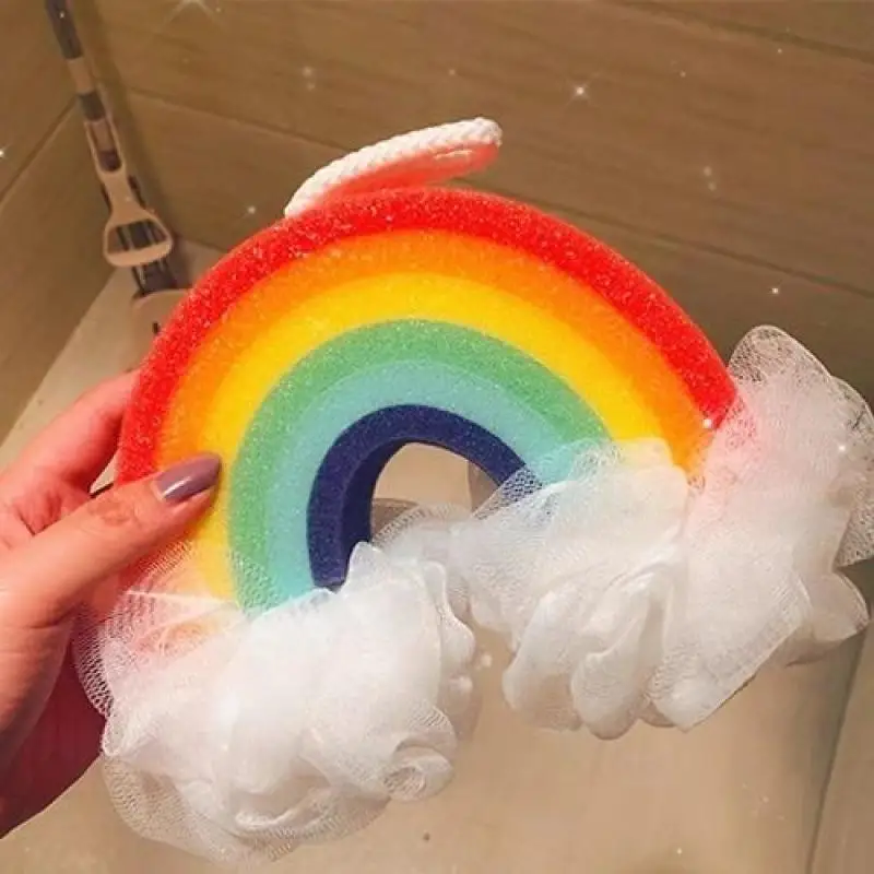 1Pc Home Bathroom Portable Bath Ball Ins Style Cute Sponge Rainbow Shape Bath Ball Ice-Cream Shape Bubble Rubbing Bath Tool