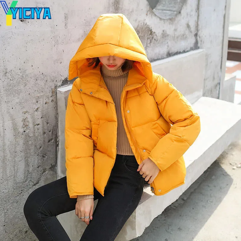 YICIYA Winter Jacket Women 2023 Short Loose Parkas Warm Winter Coat Cotton-padded Hooded Solid Outerwear Autumn Thicken Clothing