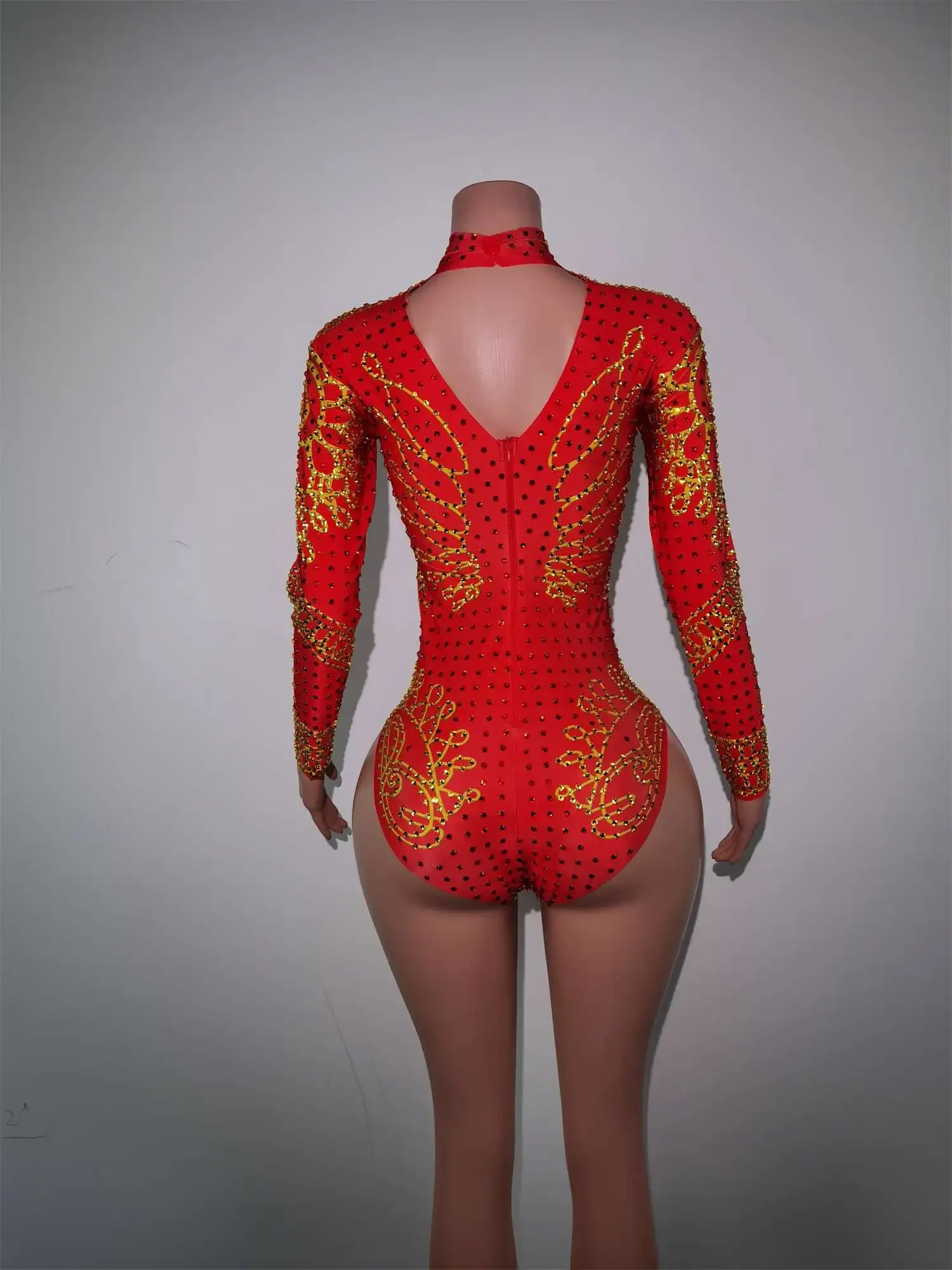Блестящий женский красный комбинезон с кристаллами женская одежда для