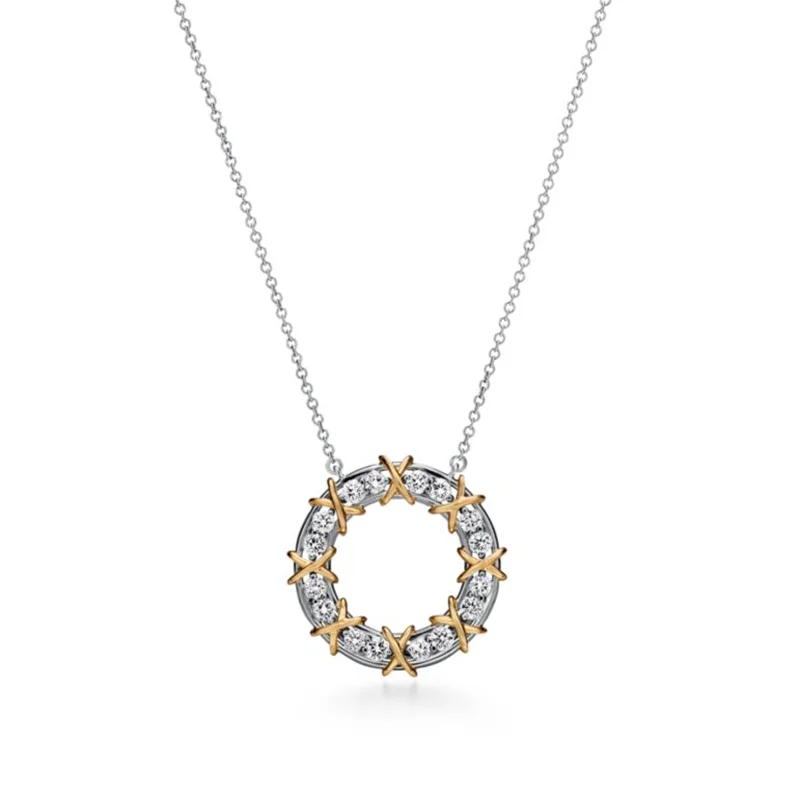 

High quality S925 Sterling Silver Fashion Brand Classic TIF Women's Gold Circle Set Zircon Necklace Jewelry Pendant