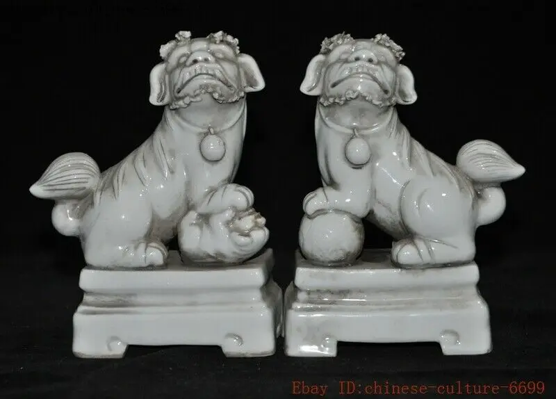 

5" China Blanc De Chine Lucky Animal Lion Foo A Pair of Dog Statues