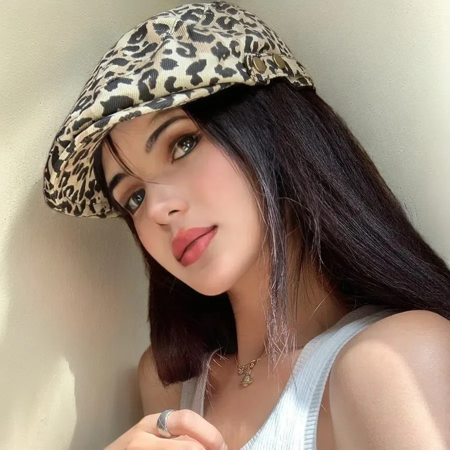 Фото Модная бейсболка с леопардовым принтом — женская винтажная шляпа Snapback в стиле ретро, стильный молочный узор на весну/осень №2