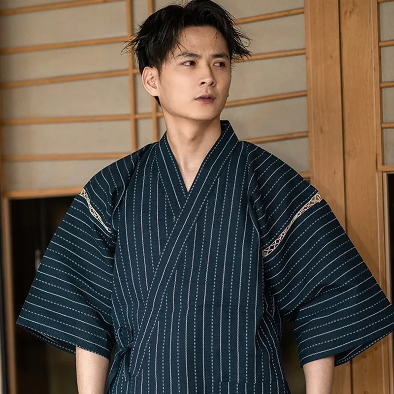 Men's Sleepwear Summer Woven Cotton Short Sleeves Kimono Pajamas Set