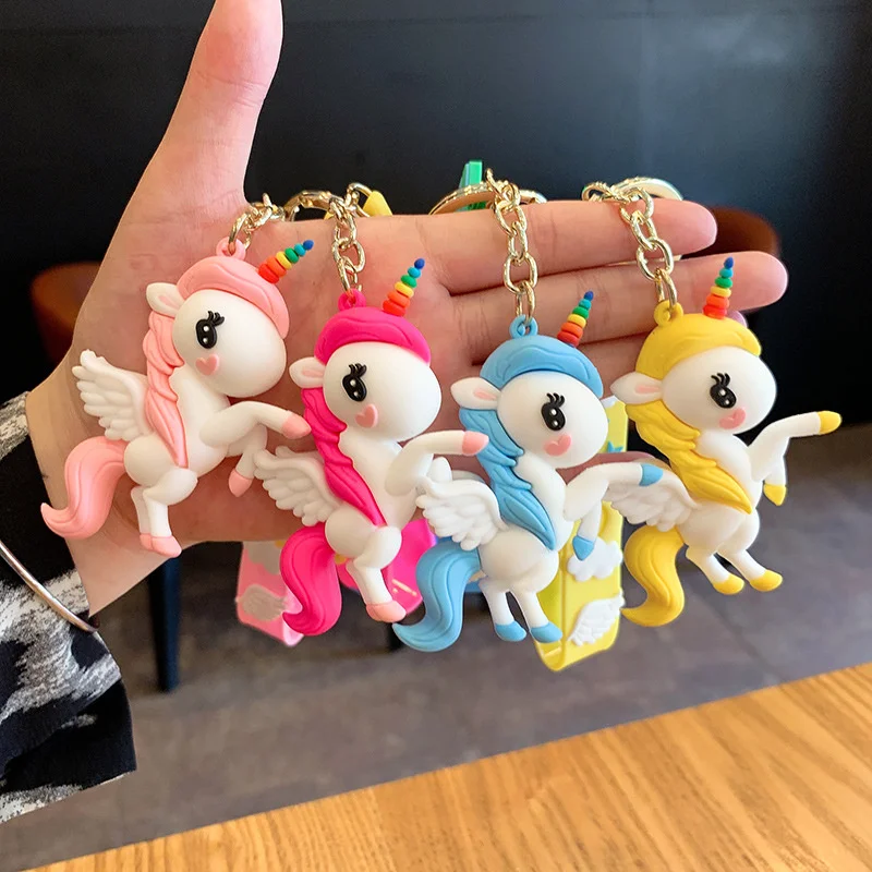 

Fantasy Cartoon Rainbow Horse Unicorn Animal Keychain Accessories Gifts for Women Car Bag Key Chain Pony Pendant Student Keyring