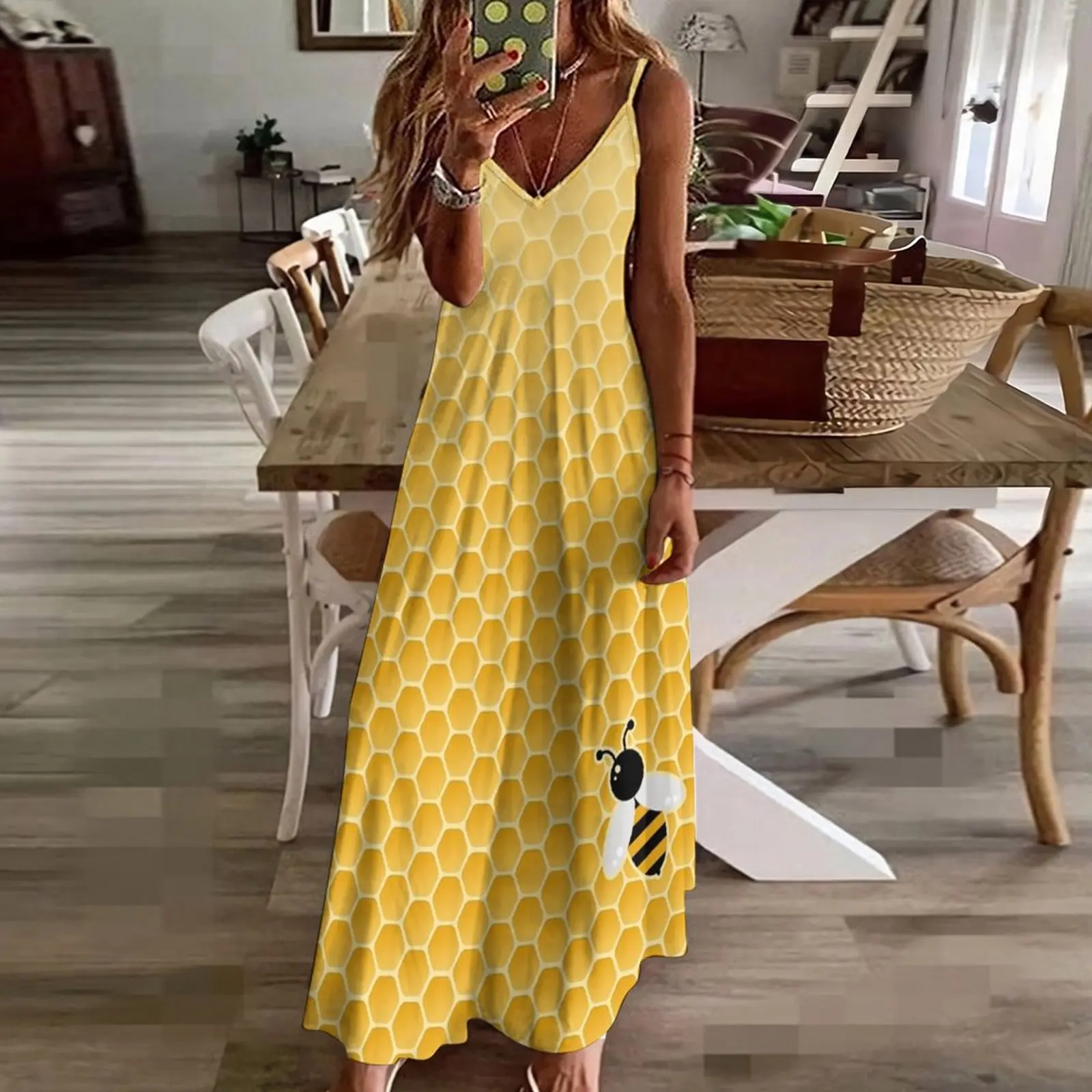 Bee-autiful Sleeveless Long Dress summer dresses Casual elegant party for women 2025