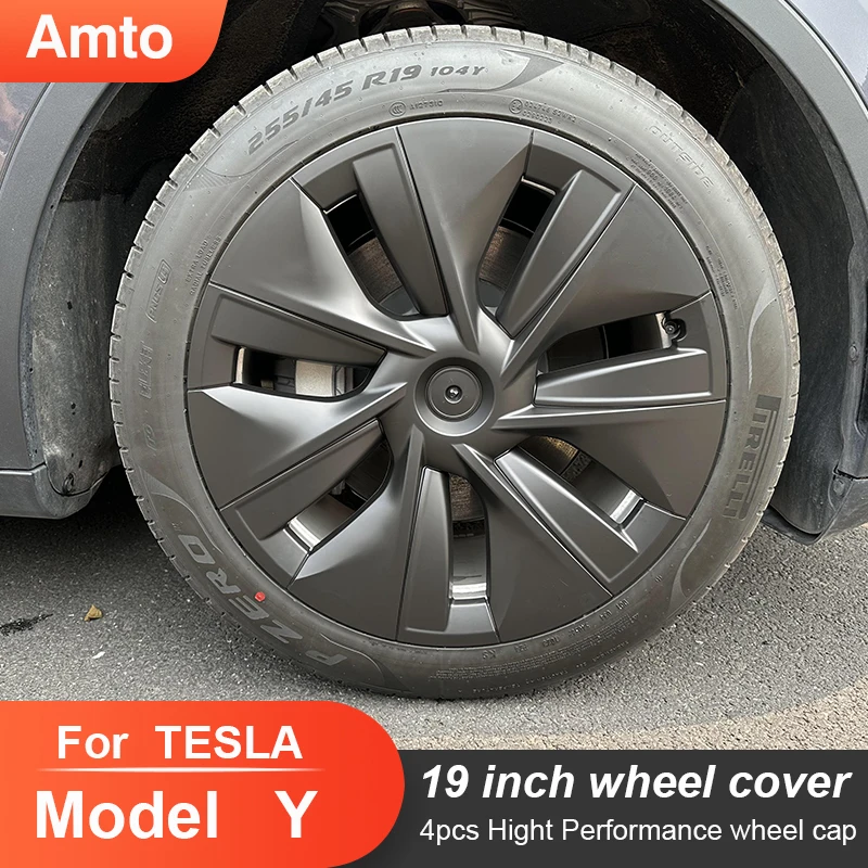 

AMTO Car Wheel Hub Cap 19 Inch Full Cover Hubcap Carbon Fiber Decorative Automotive Accessories for Tesla Model Y 2021 2022 2023