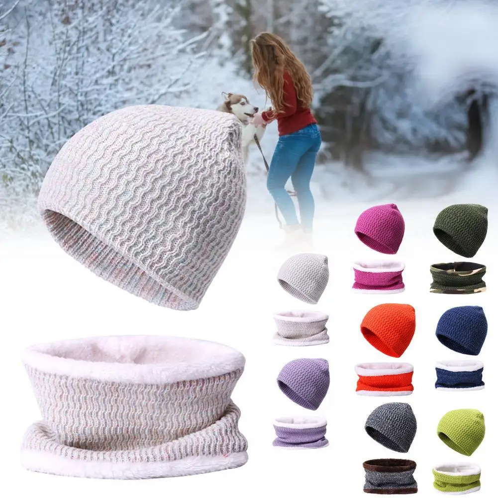 

Women Beanie Hat Scarf Set Stretch Soft Lining Breathable Knitted Beanie Skull Cap Scarf Set Winter Warm Thick Cap for Running
