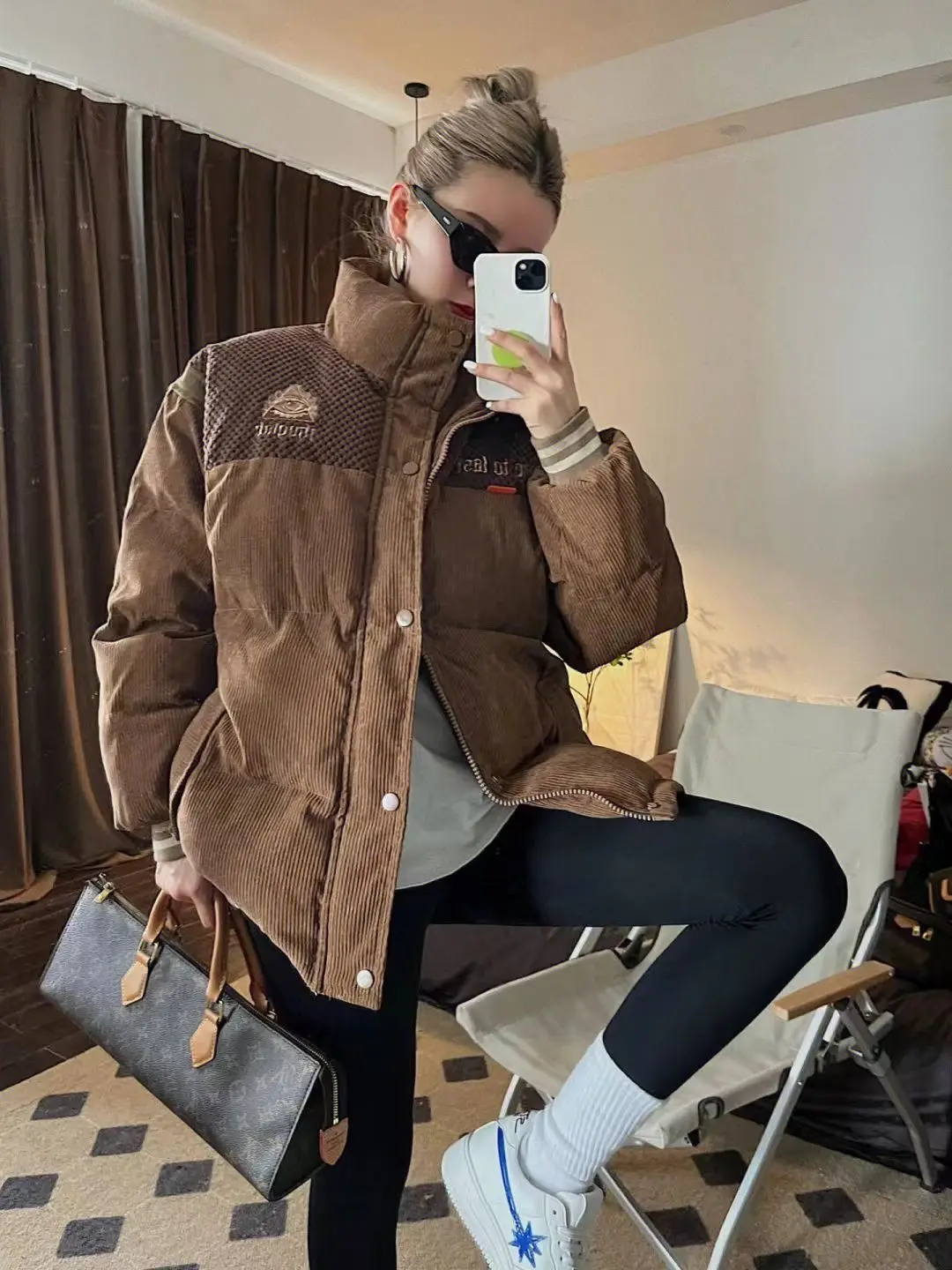 Winter minority retro corduroy color matching men's and women's loose stand collar thickened embroidered cotton padded clothes