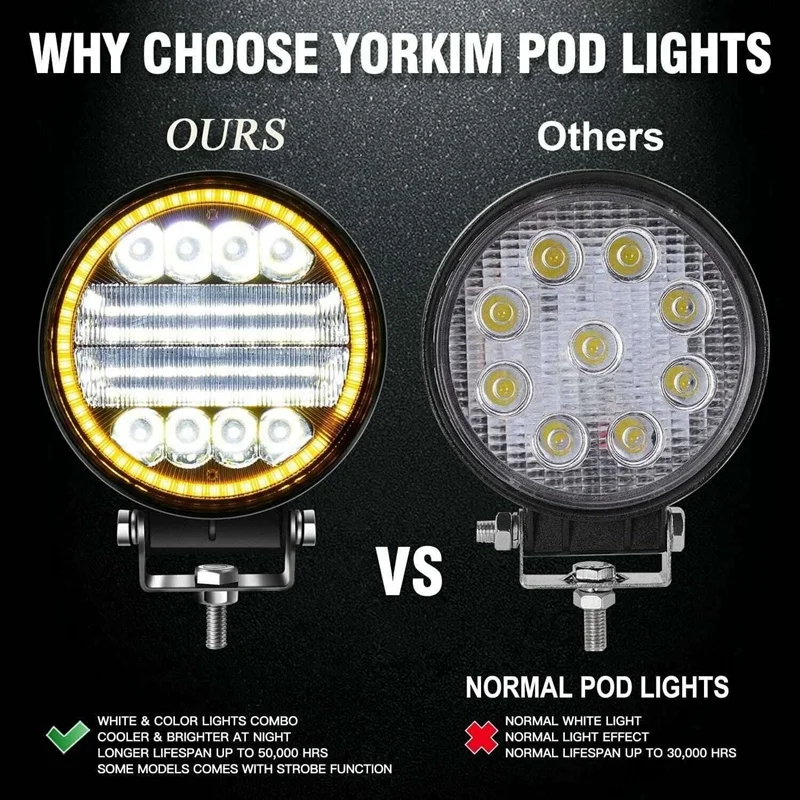 2X 5 Inch 200W LED Work Light Combo Spot Flood Off Road Driving Amber Fog Lamp | Bar/Work