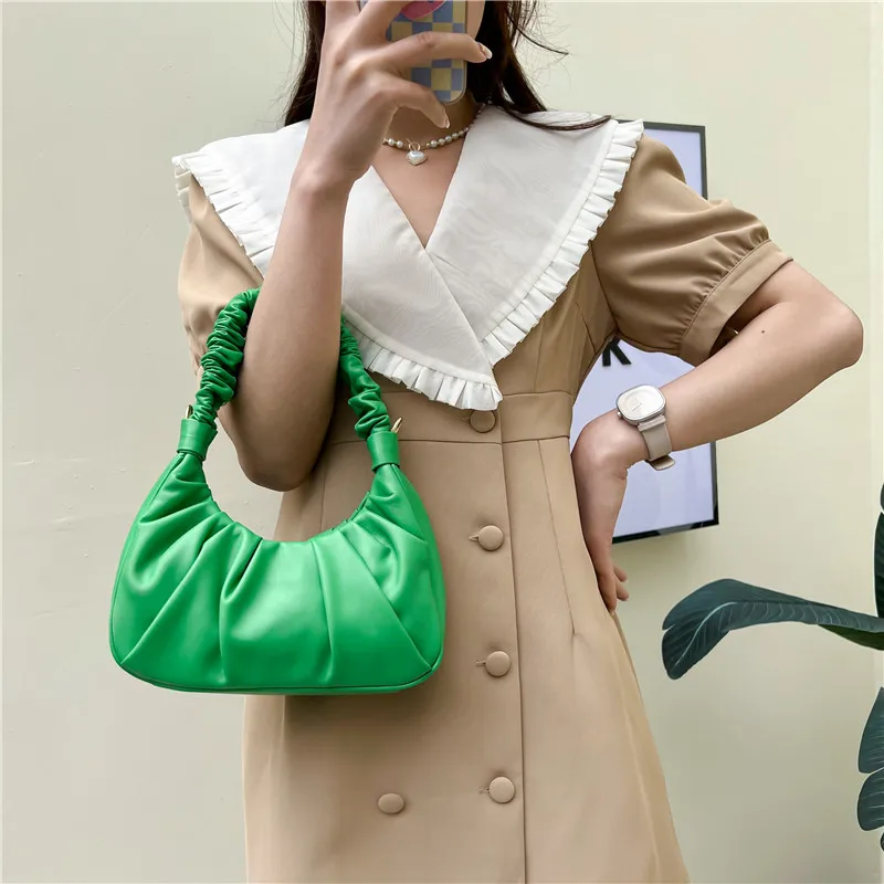 

HOCODO 2022 Ruched Summer Underarm Bag Simple Crossbody Bags For Women PU Leather Women'S Shoulder Bag Solid Color Women'S Bag