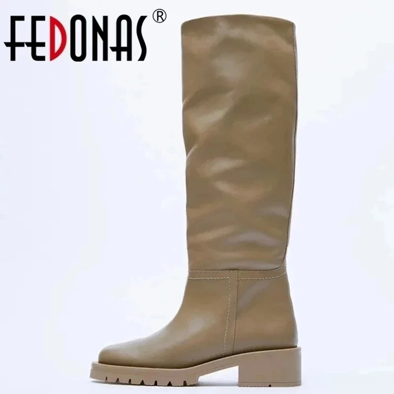 

2023 Ins Hot Women Genuine Leather Knee Boots High Heels Motorcycle Boots Punk Slim Long Autumn Winter Shoes Woman
