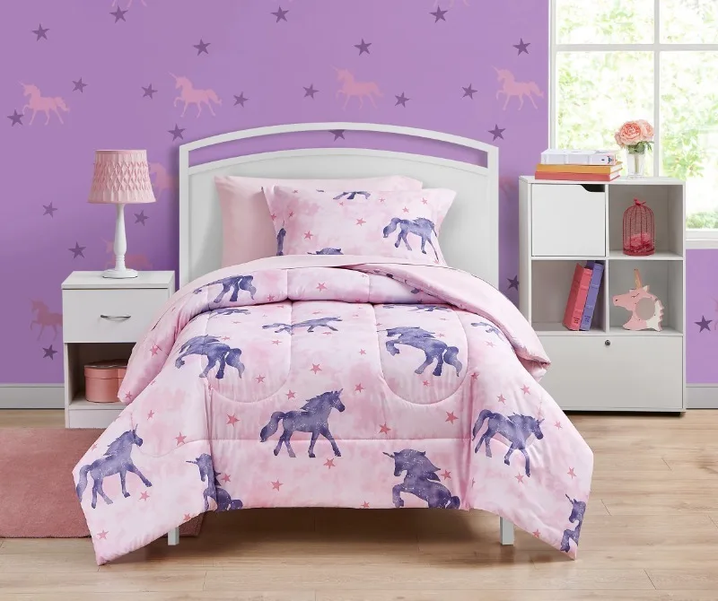 

Kids Pink Unicorn Magic Twin Bedding Set for Kids, Machine Wash, 5 Pieces