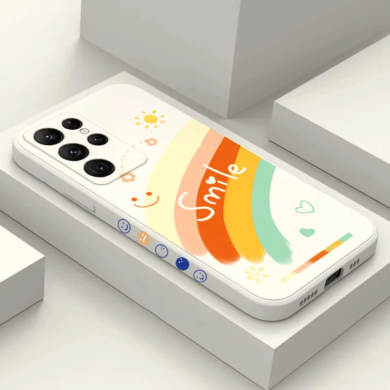 

Cute Rainbow Smile Face Phone Case For Samsung Galaxy A14 A34 A54 A13 A33 A53 A32 A52 S23 Ultra S22 Plus S21 S20 FE Note20 Cover