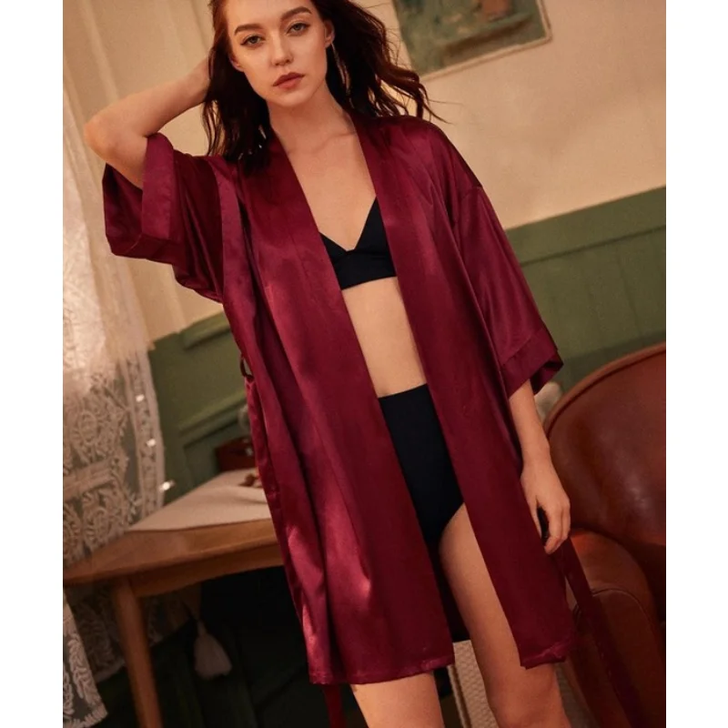 2022 New Fashion Sexy Silk Morning Gown Bride Solid Color Silk Dresses Bridesmaid Dress High-end Makeup Gown Women's Pajamas