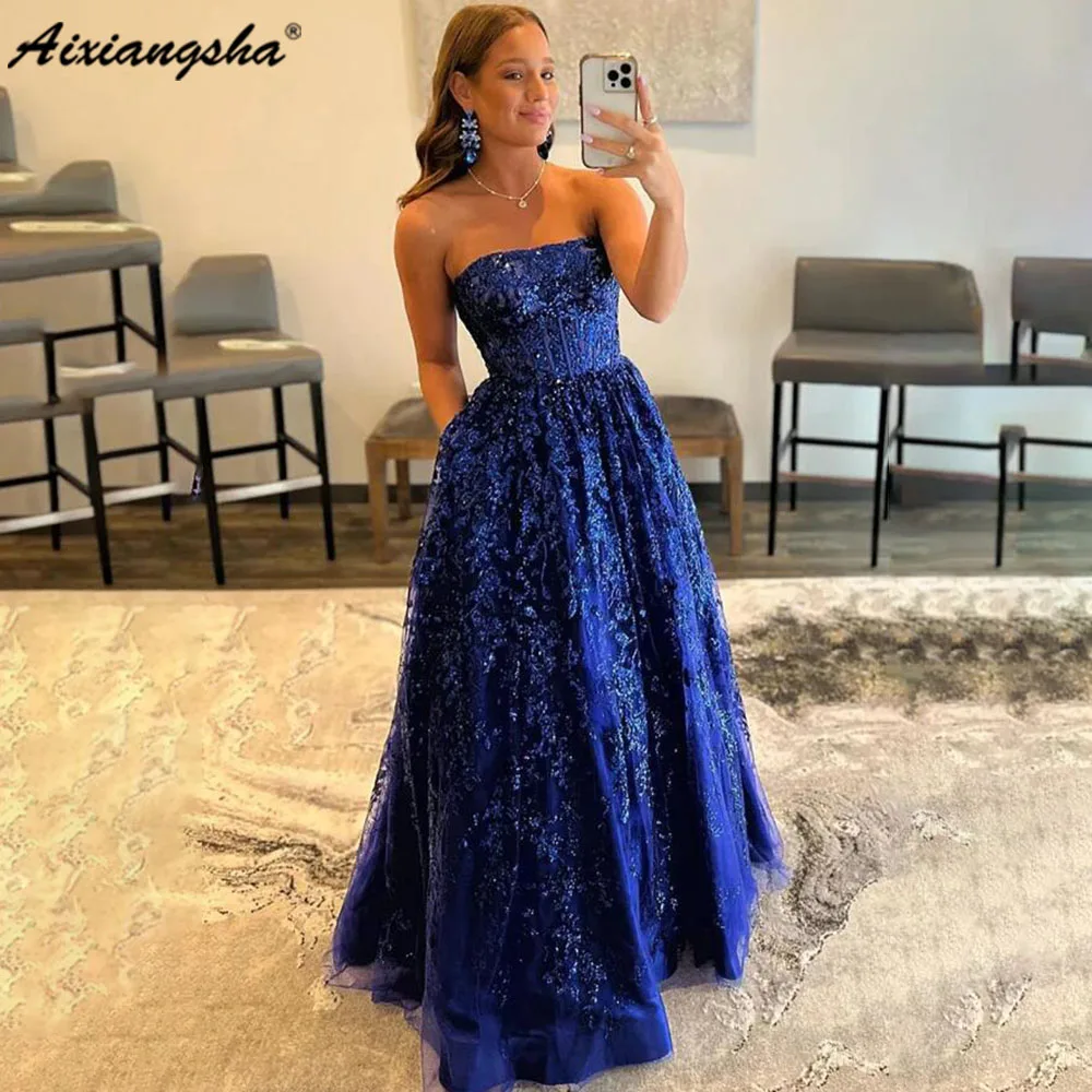 

Женское вечернее платье Aixiangsha, роскошное кружевное платье-трапеция со шлейфом, без бретелек, с аппликацией, на заказ, модель 2023