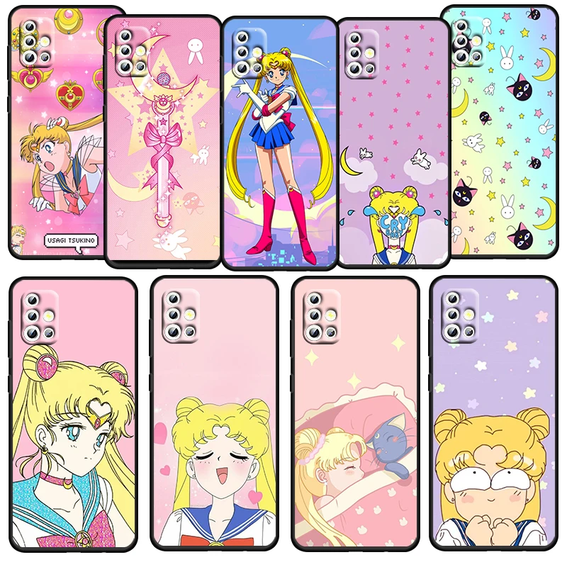 

Cartoon Girl Sailor Moon For Samsung Galaxy A52S A72 A71 A52 A51 A12 A32 A21S 4G 5G Fundas Soft TPU Black Phone Case Capa Coque