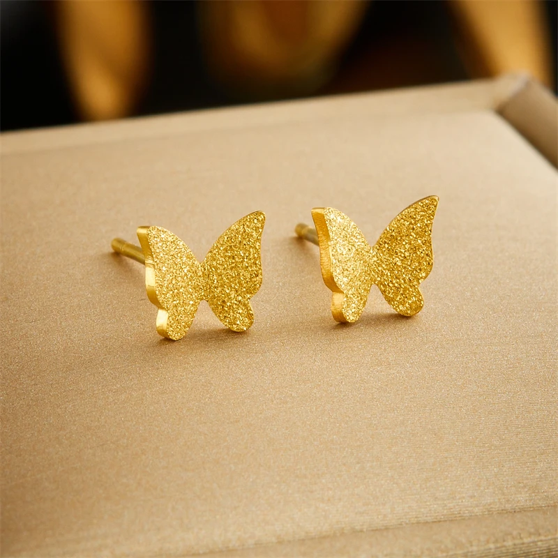 DIEYURO Нержавеющая сталь 316L Золотая бабочка Ожерелье Браслет Серьги Костюм для