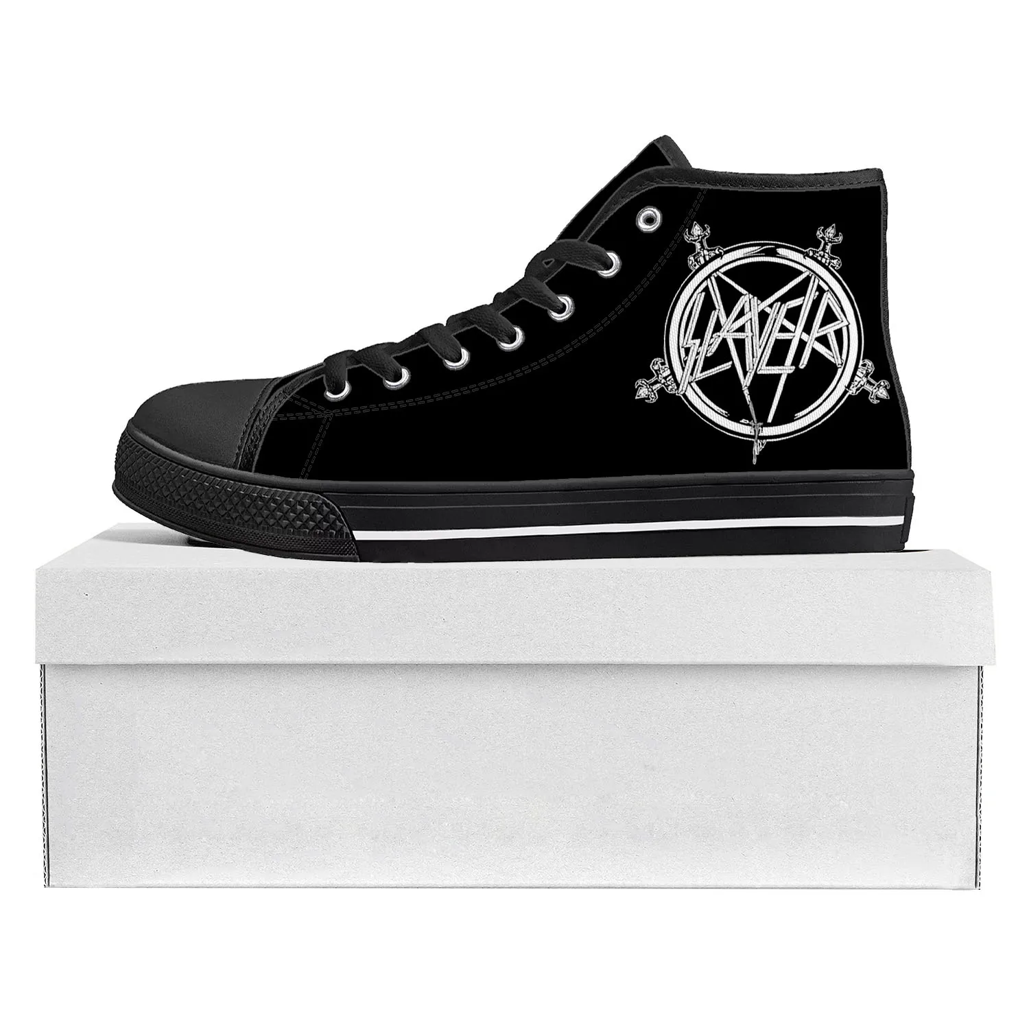 Slayer Heavy Metal Rock Band High Top High Quality Sneakers Mens Womens Teenager Canvas Sneaker Casual Couple Shoes Custom Shoe