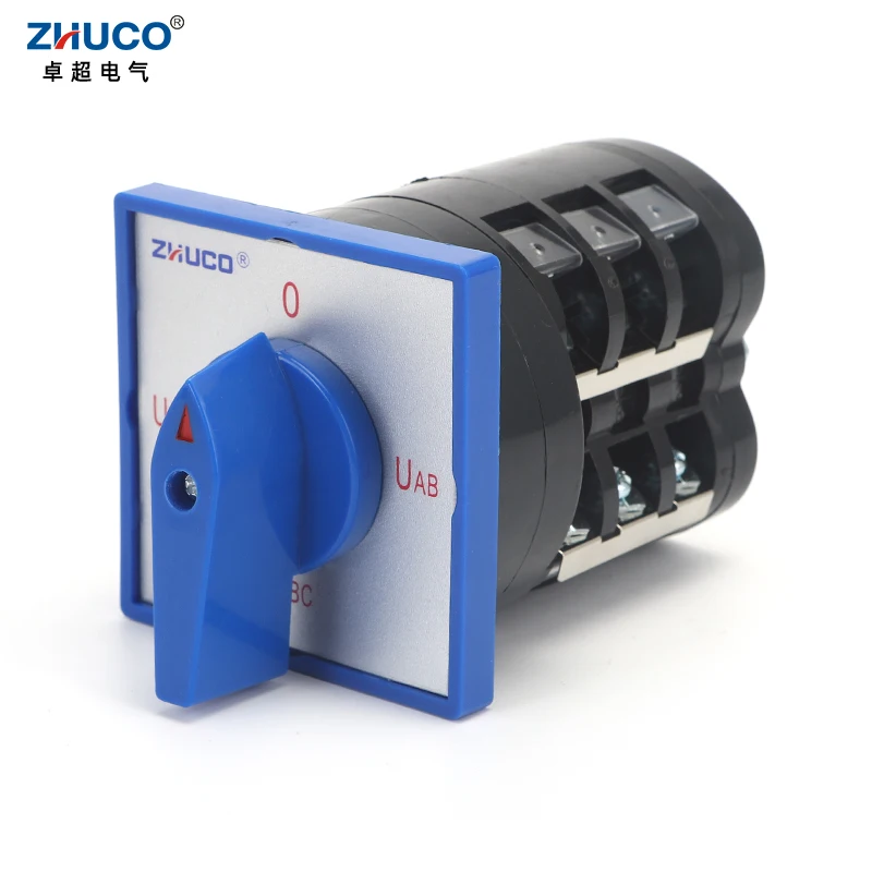 

ZHUCO LW5D-16/YH3.3 16A Blue Panel 4 Positions 3 Poles 12 Screws Three-Phase Voltmeter Conversion Selector Changeover Cam Switch