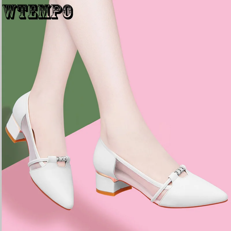 WTEMPO Women‘s High Quality Slip on Heel Pumps for Party Ladies Fake Leather Dress Shoes Girl Sandals Wholesale Dropshipping