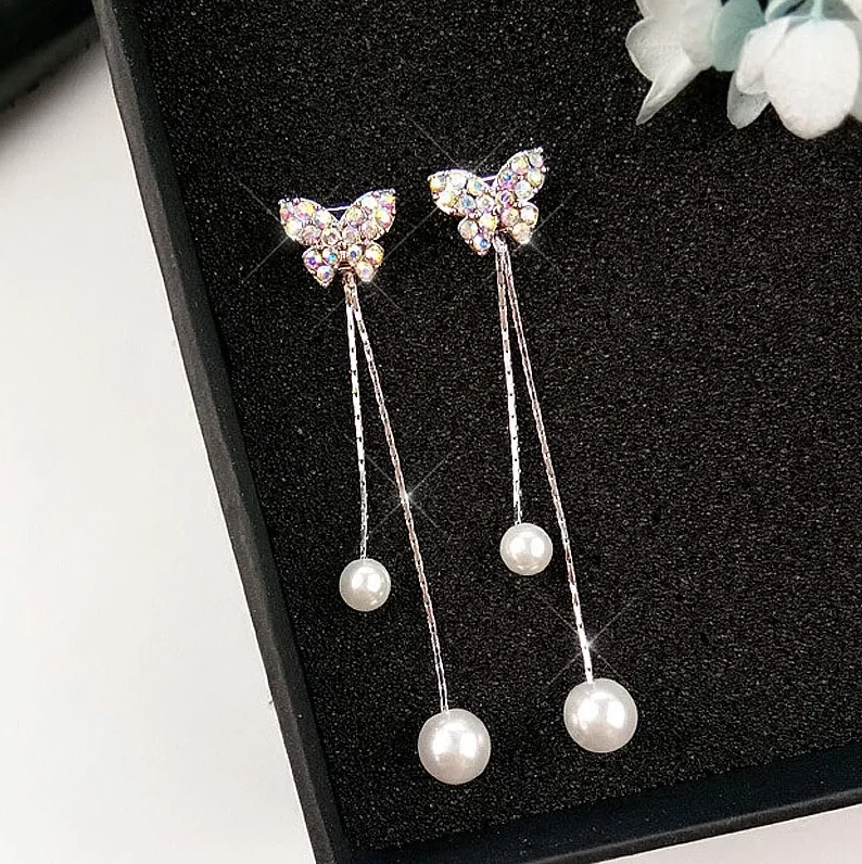 

New Earrings Fashion Jewelry Personality Bow Female Temperament Long Imitation Pearl Joker Earrings For Women Wholesale