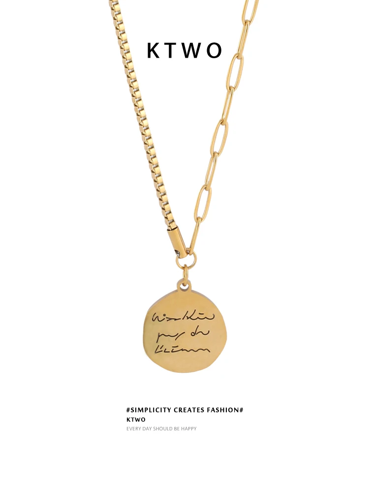 Осенне-зимний свитер ожерелье женский простой дизайн диск K золотой цвет светлый