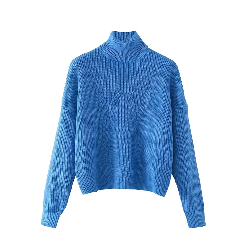 

Женский трикотажный свитер с высоким воротником и длинным рукавом