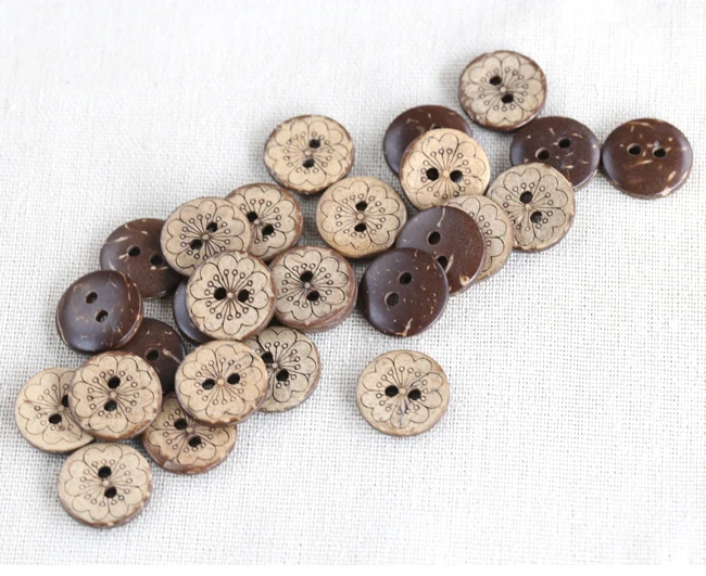 Круглые кокосовые пуговицы с красивым цветочным узором размер: 13 мм/15 мм модные