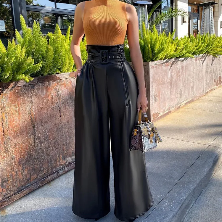 

Hot Sale Women's Leggings PU Leather Bow Pants High Waisted Stretchy Skinny Pencil Trousers Office Lady Elegant Pant for Lady