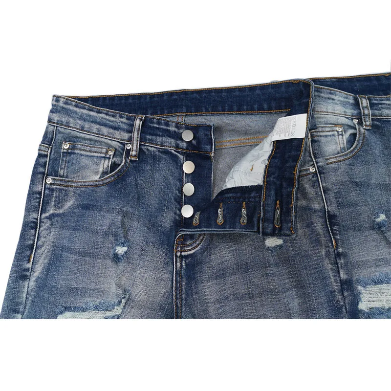 2022ss Ripped Jeans Men's High Street Fashion Multi-button Placket Y2k Men's Jeans Black Jeans Men Clothing
