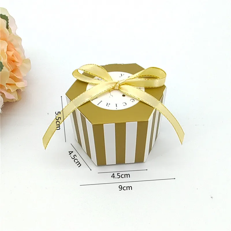 10 шт. в полоску/горошек золотистый черный бронзирующий цвет Шестигранная коробка