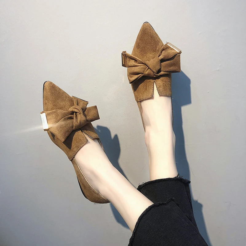 

Fashion Casual Pointed Toe Slip on Shoes Women Flat Heel Big Bowknot Women Spring Autumn Shoes Flats All Match Sneakers