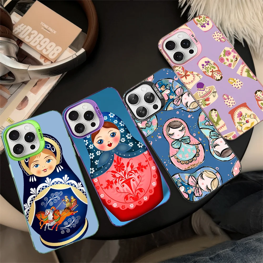 Милый чехол для телефона с русскими куклами-матрешками iPhone 16 15 14 13 12 11 Pro Max X XR XSMAX 8 7